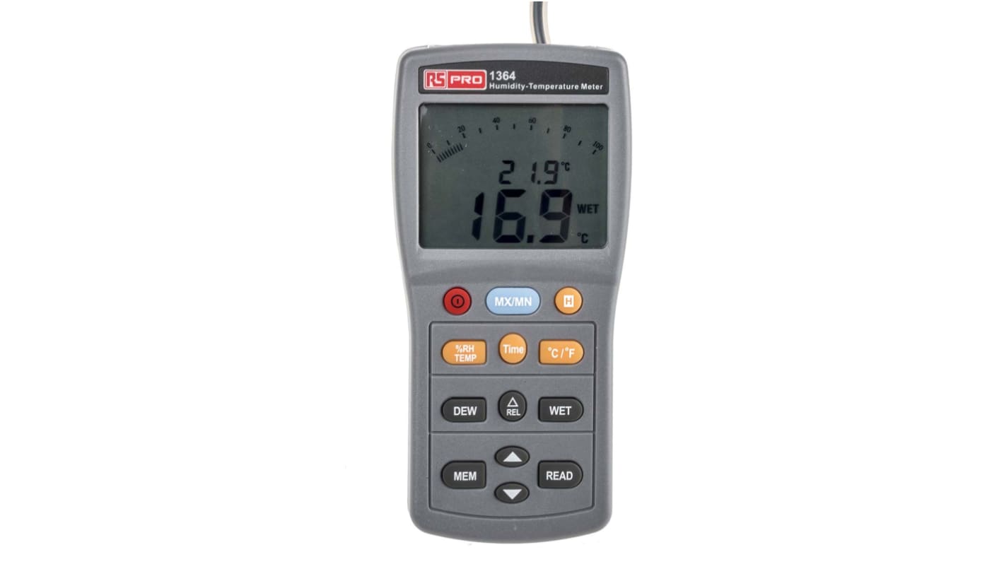 RS PRO RS1364 Handheld Hygrometer, ±3 %RH Accuracy, +140 °F, +60 °C Max, 95%RH Max