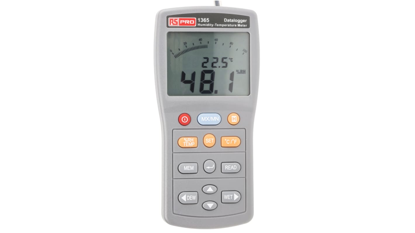 RS PRO 1365 Temperature & Humidity Data Logger, RS232, USB