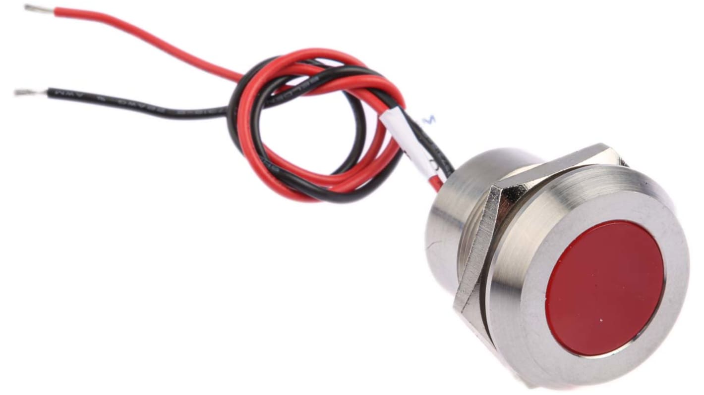 Indicatore da pannello RS PRO Rosso  a LED, 24V cc, IP67, A filo, foro da 22mm