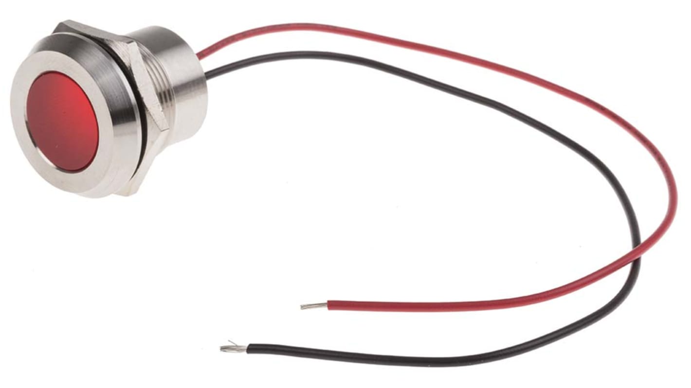 RS PRO 红色LED面板指示灯, 28V 直流, 40mA, Φ22mm安装孔, 引线端接, 嵌入式边框, IP67