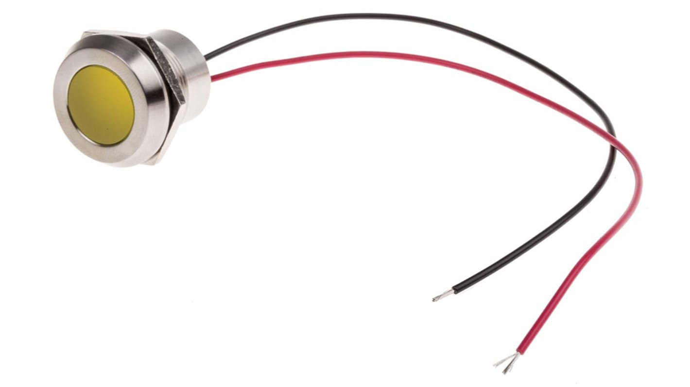 RS PRO 黄色LED面板指示灯, 24V 直流, 40mA, Φ22mm安装孔, 引线端接, 嵌入式边框, IP67