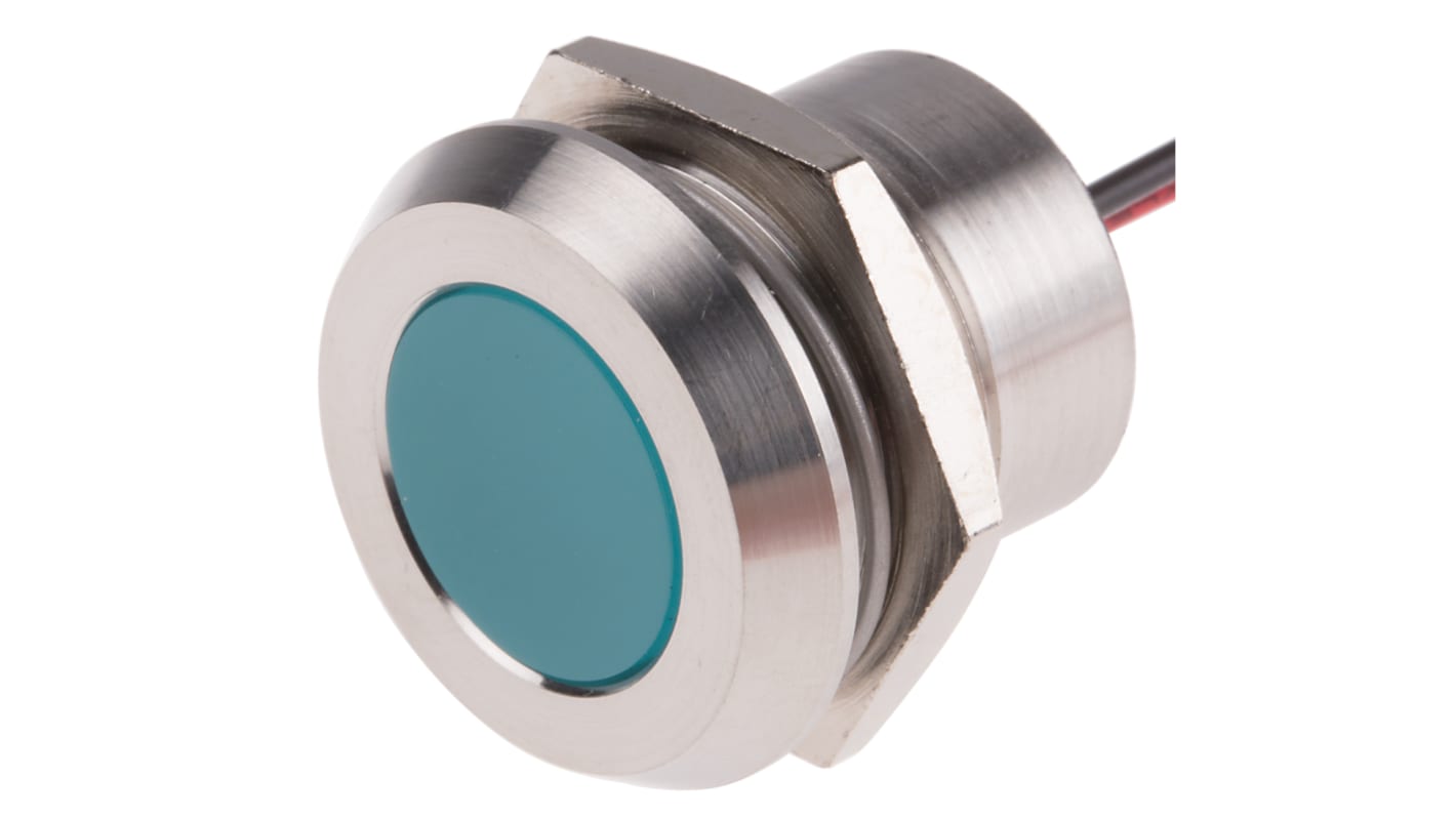 RS PRO 蓝色LED面板指示灯, 24V 直流, 40mA, Φ22mm安装孔, 引线端接, 嵌入式边框, IP67
