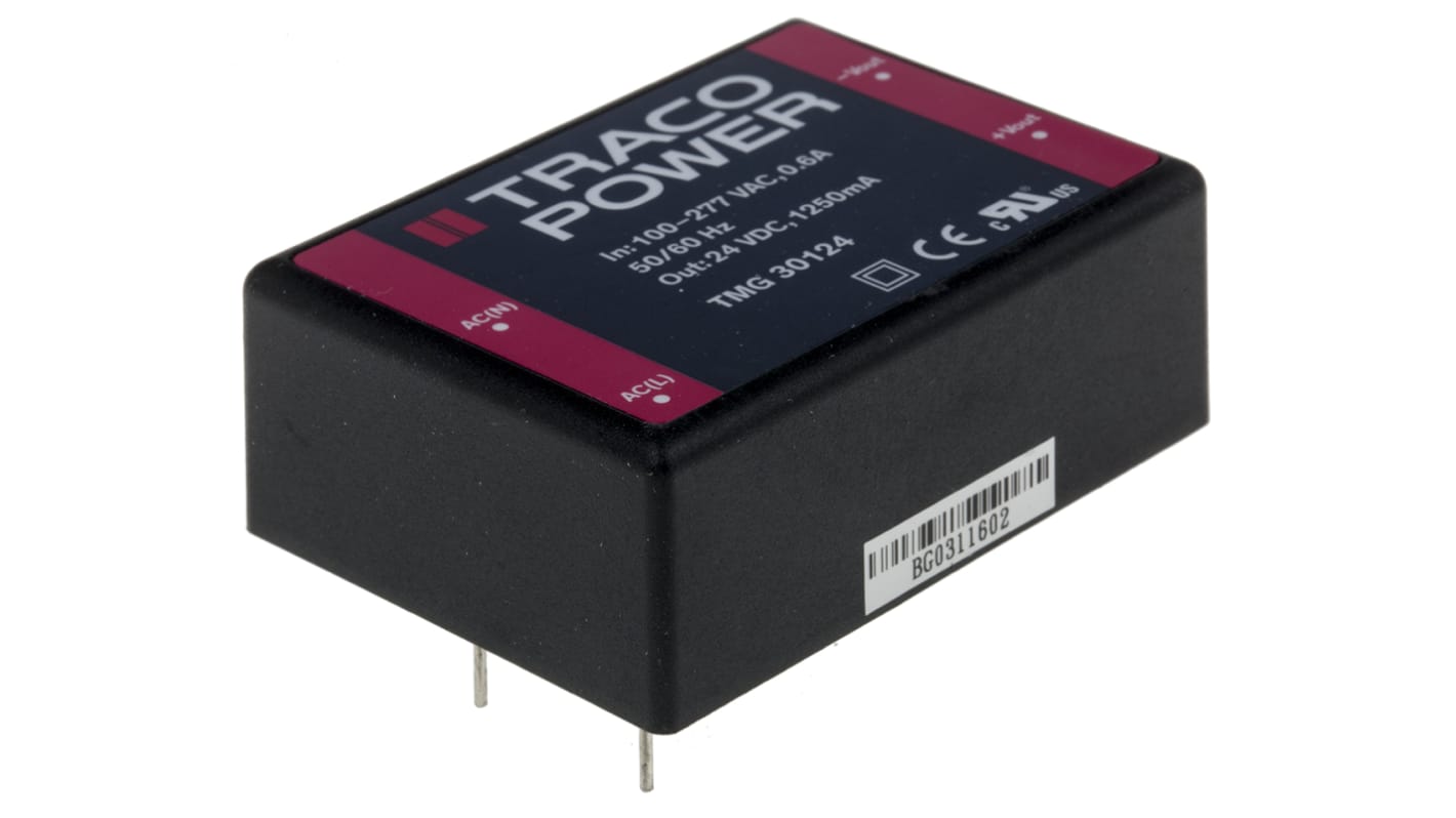 Alimentatore switching TRACOPOWER TMG 30124, 30W, ingresso 120 → 370 V dc, 90 → 305 V ac, uscita 24V cc,