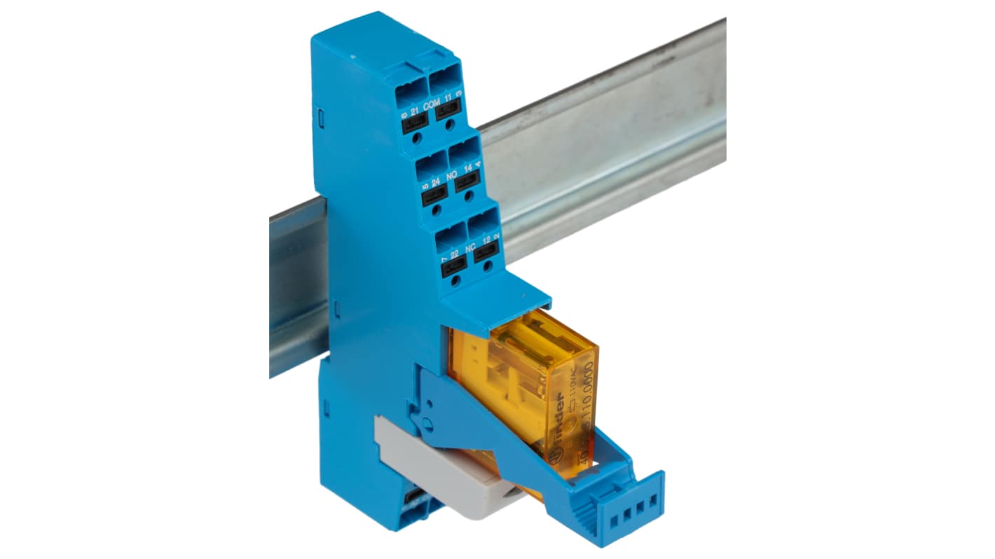 Finder 48 Series Interface Relay Module, DIN Rail Mount, 110V ac Coil, DPDT-2C/0, 2-Pole, 8A Load
