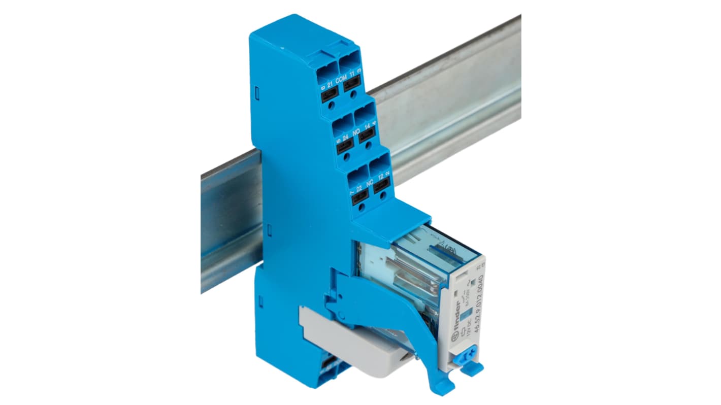 Finder 4C Series Interface Relay Module, DIN Rail Mount, 12V dc Coil, DPDT-2C/0, 2-Pole, 8A Load