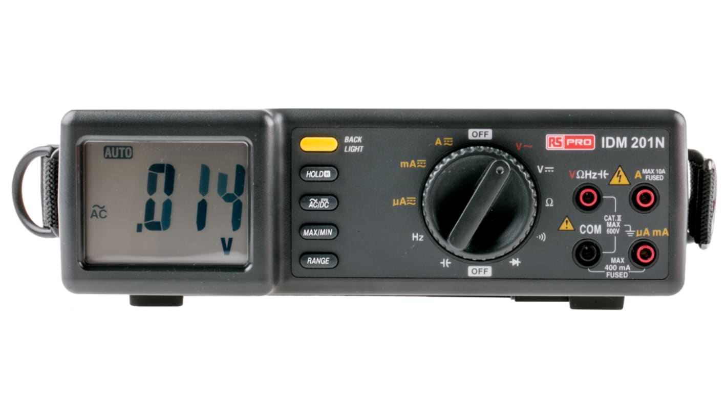 RS PRO IDM201 Bench Digital Multimeter, True RMS, 10A ac Max, 10A dc Max, 600V ac Max