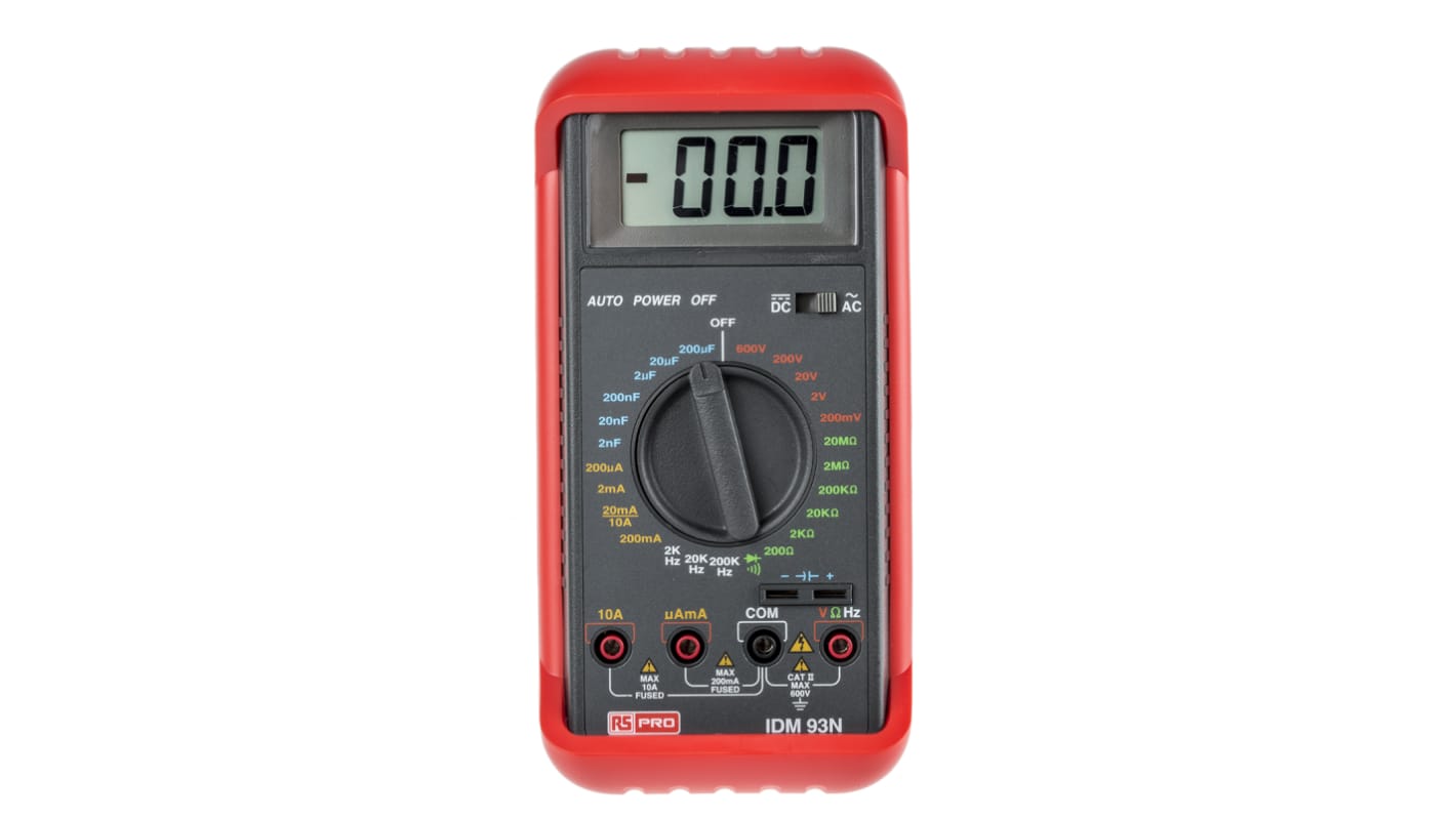 RS PRO IDM93N Handheld Digital Multimeter, 10A ac Max, 10A dc Max, 600V ac Max