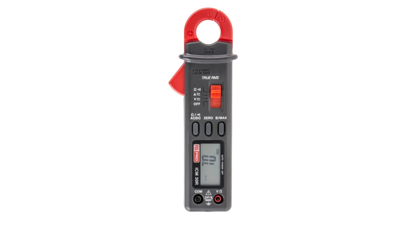 RS PRO ICM30R 交流/直流钳形表, 真有效值, 300A 直流, 300A 交流, 600V 交流, 符合CAT III 300V