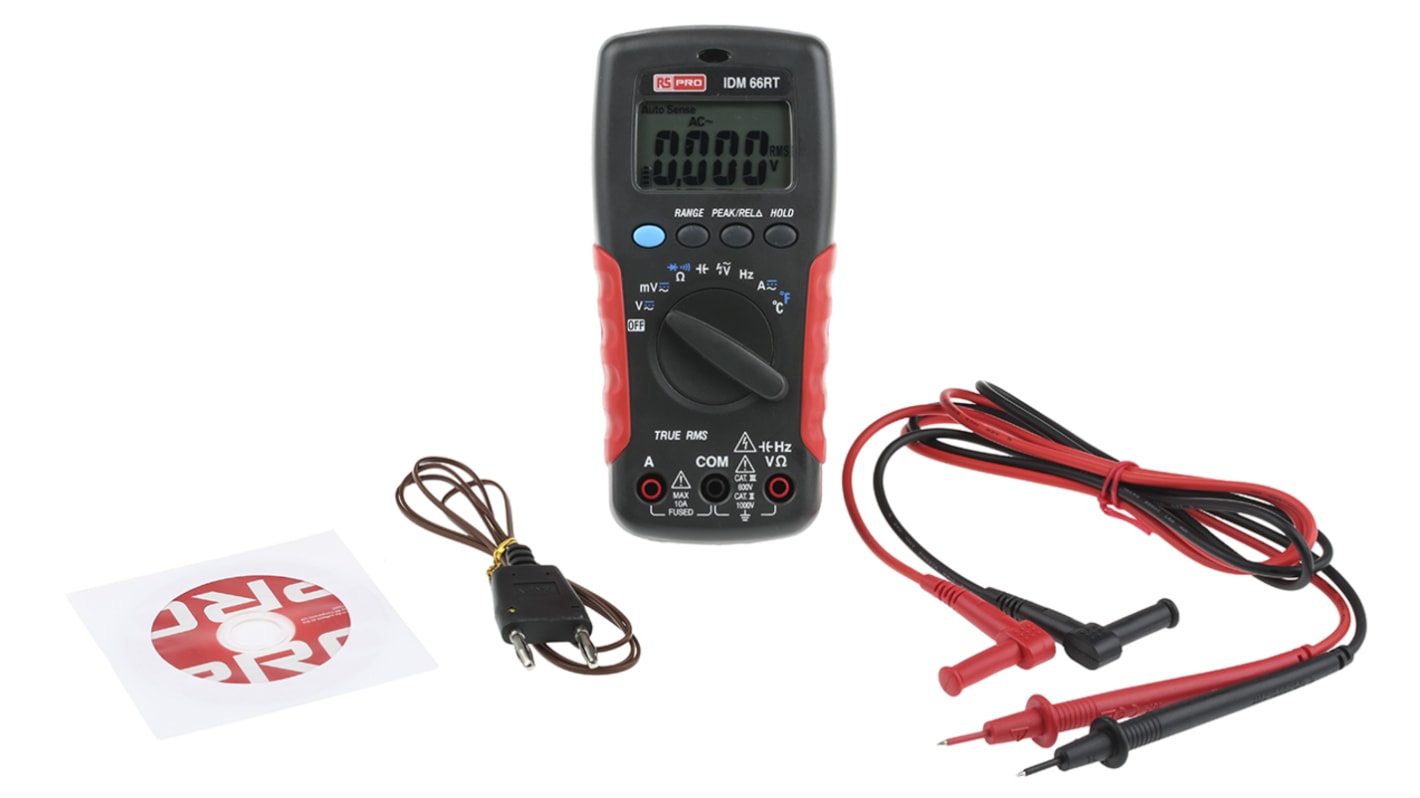 RS PRO IDM66RT Handheld Digital Multimeter, True RMS, 10A ac Max, 10A dc Max, 1000V ac Max