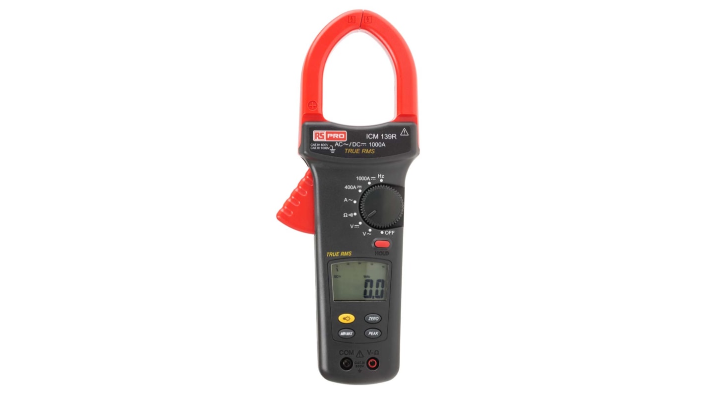 RS PRO ICM139R Clamp Meter, 1000A dc, Max Current 1000A ac CAT III 1000 V, CAT IV 600 V With RS Calibration