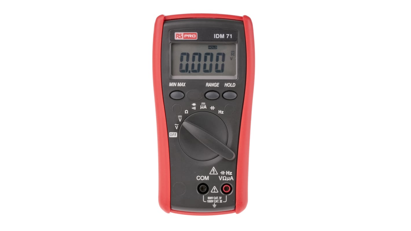 RS PRO IDM71 Handheld Digital Multimeter, True RMS, 6mA ac Max, 6mA dc Max, 750V ac Max - RS Calibrated