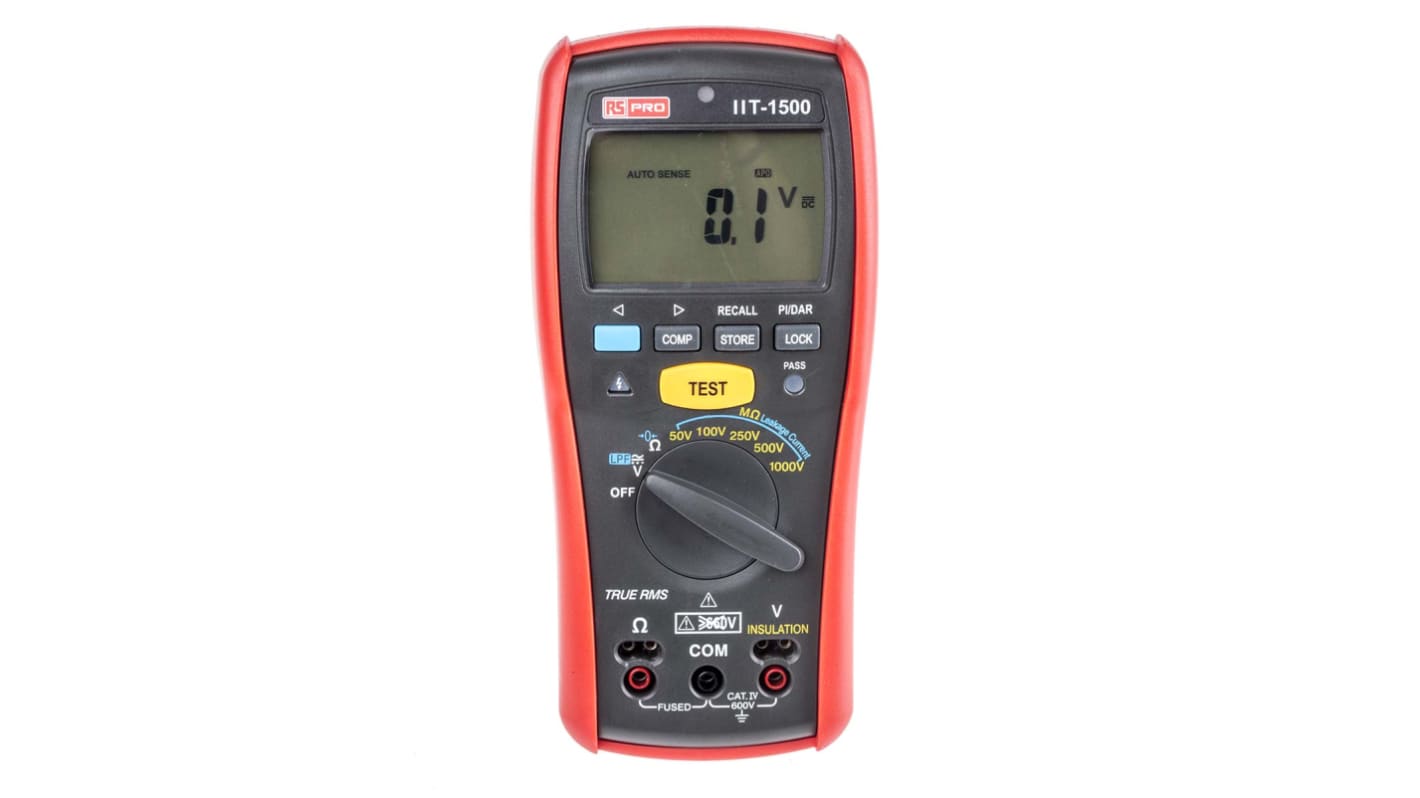 RS PRO IIT1500 Insulation Tester, 50V Min, 1000V Max, 20GΩ Max, CAT IV - UKAS Calibration