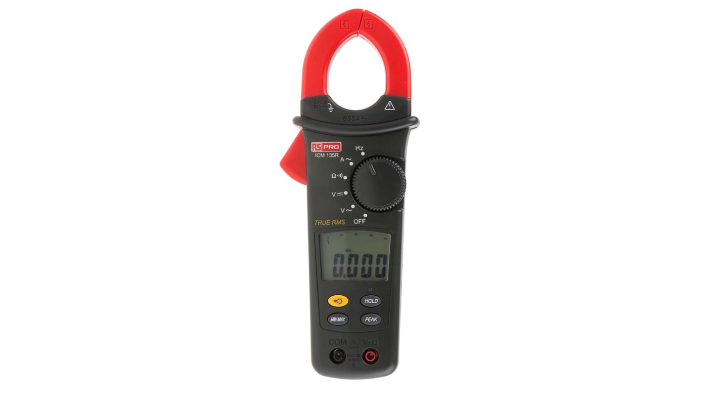 RS PRO ICM135R Clamp Meter, Max Current 600A ac CAT III 600 V With UKAS Calibration