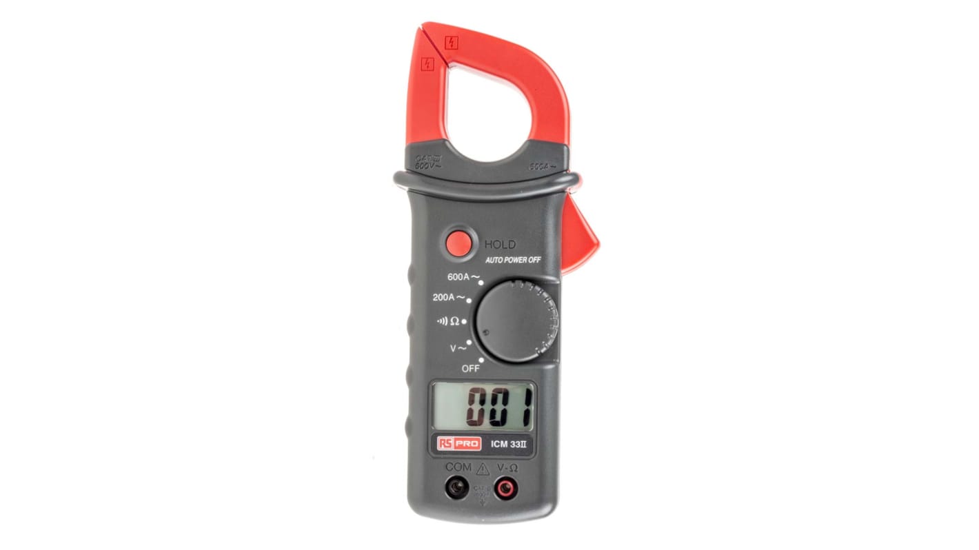 RS PRO ICM33II Clamp Meter, Max Current 600A ac CAT II 1000 V, CAT III 600 V With UKAS Calibration
