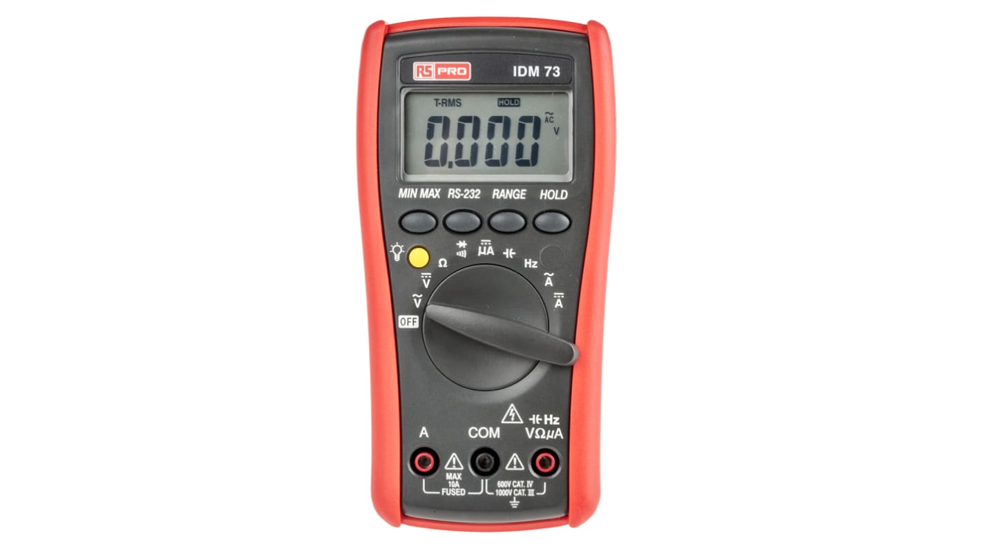RS PRO IDM73 Handheld Digital Multimeter, True RMS, 10A ac Max, 10A dc Max, 750V ac Max - RS Calibrated