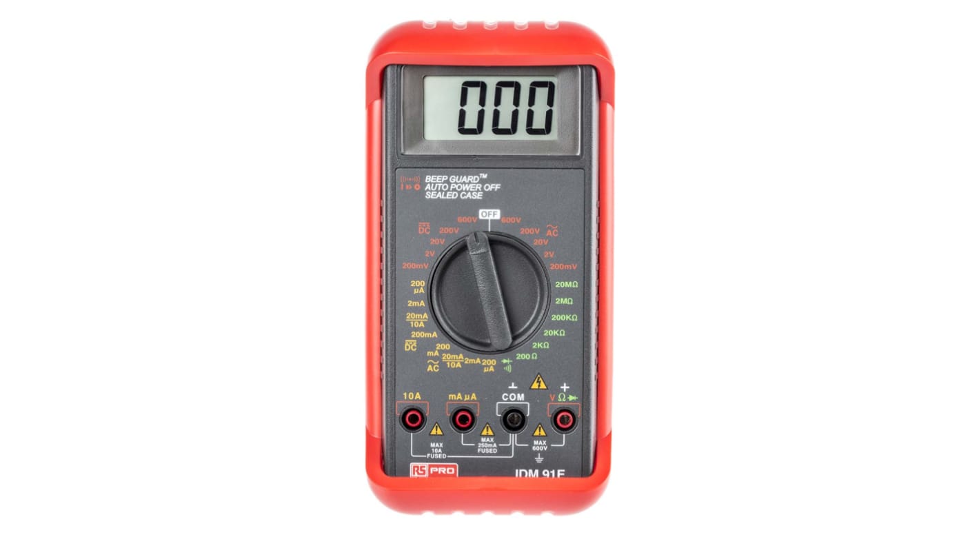 RS PRO IDM91E Handheld Digital Multimeter, 10A ac Max, 10A dc Max, 600V ac Max - UKAS Calibrated