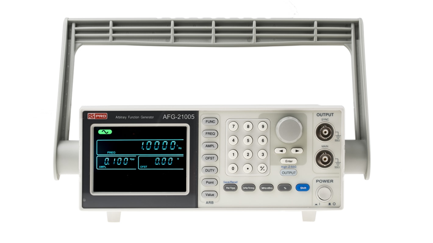 RS PRO AFG21005 Function Generator, 0.1Hz Min, 5MHz Max, FM Modulation, Variable Sweep - With RS Calibration