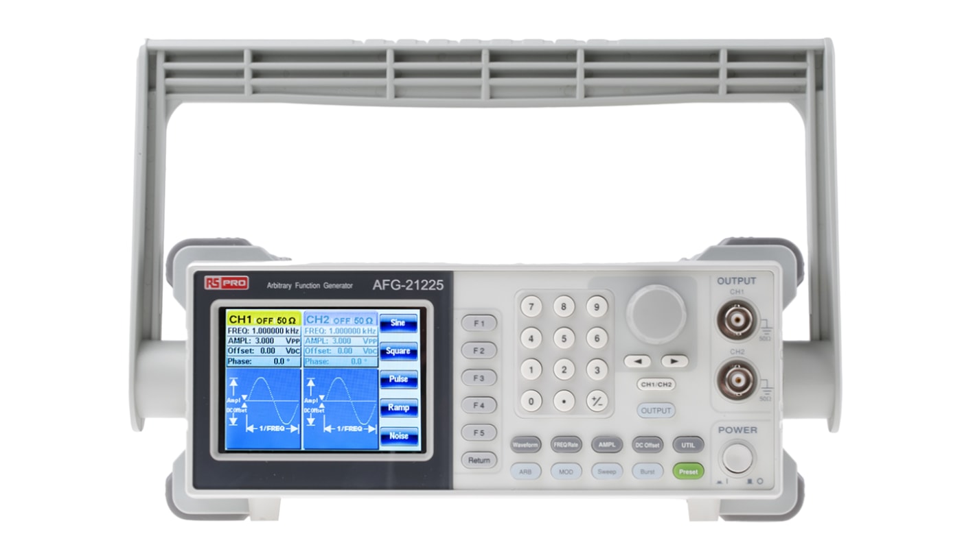 RS PRO 函数发生器和计数器, 最大频率范围25MHz, 输出幅度1 mV Pk-Pk → 10 V Pk-Pk, 1 mV Pk-Pk → 5 V Pk-Pk, 2 mV Pk-Pk →