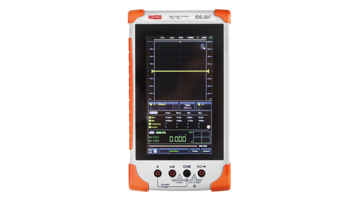 RS PRO IDS207 Handheld Oscilloscope, 2 Analogue Channels, 70MHz