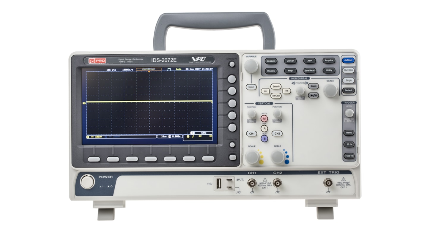 RS PRO IDS2072E Digital Portable Oscilloscope, 2 Analogue Channels, 70MHz