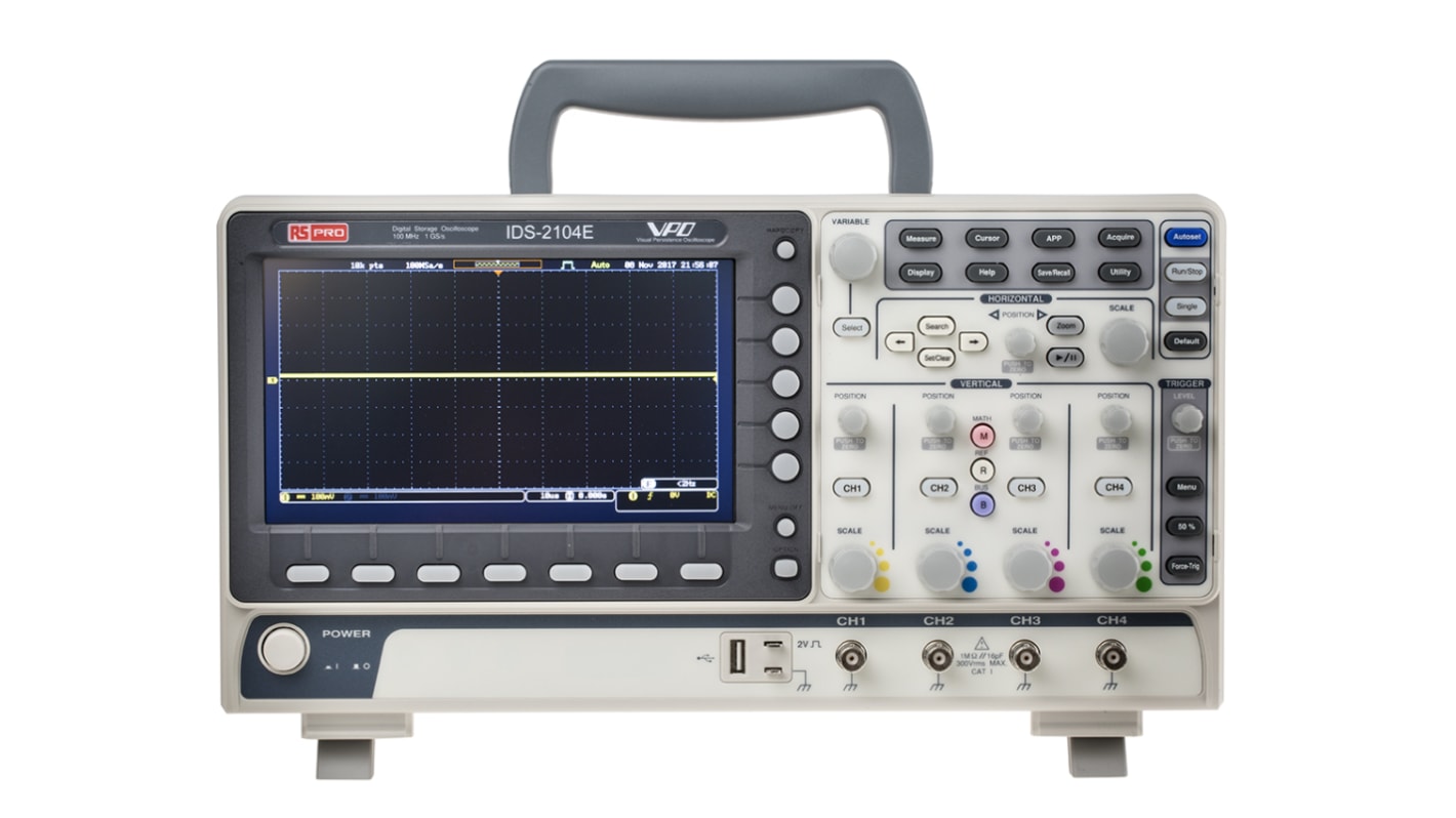 RS PRO IDS2104E, 100MHz Digital Storage Oscilloscope, 4 Analogue Channels