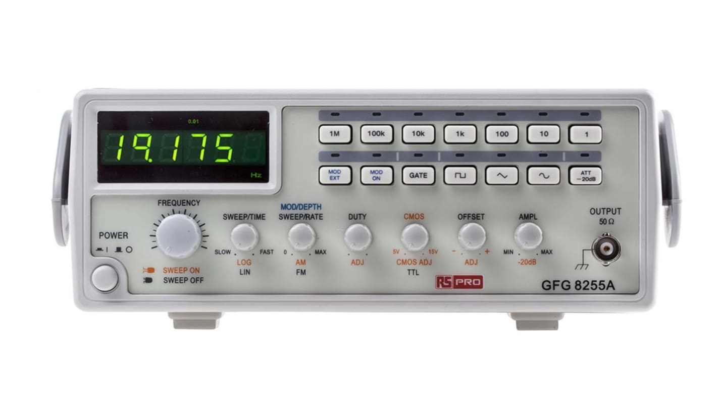 RS PRO GFG8255A Function Generator & Counter, 0.5Hz Min, 5MHz Max, FM Modulation, Variable Sweep