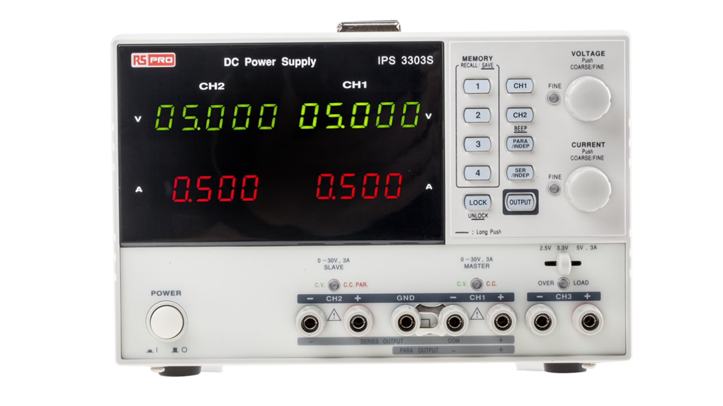 RS PRO 3-Kanal Digital Labornetzgerät 195W, 0 → 30V / 3A