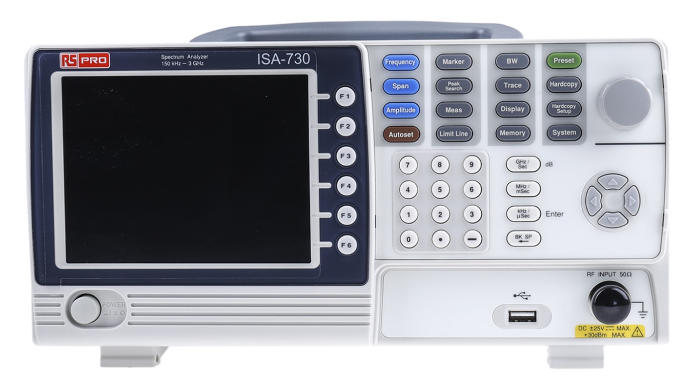 RS PRO 台式频谱分析仪, 150 kHz → 3 GHz, 屏幕5.6 in , TFT LCD, 15 引脚母 D-Sub 连接器，9 引脚母 D-Sub 连接器，RS232，USB接口