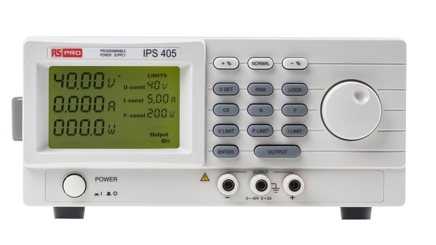 Alimentatore da banco RS PRO, 1 uscita, 0 → 40V, 5A, 200W