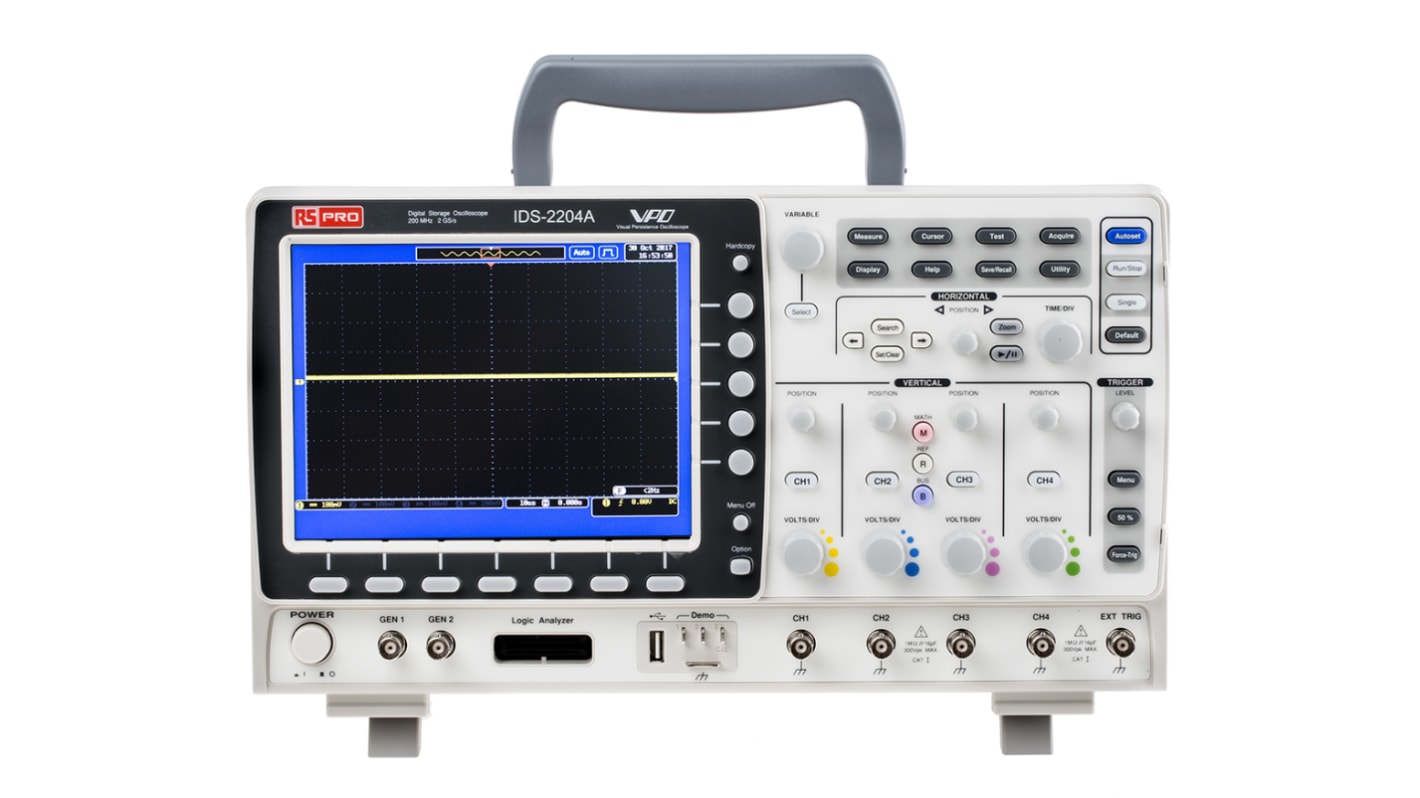 RS PRO IDS2204A Digital Storage Oscilloscope, 4 Analogue Channels, 200MHz - RS Calibrated