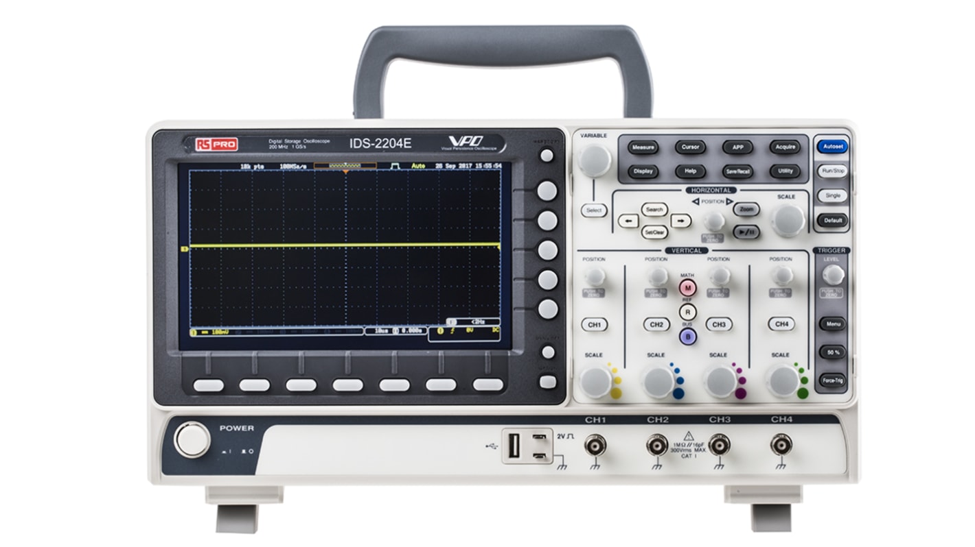 RS PRO IDS2204E, 200MHz Portable Oscilloscope, 4 Analogue Channels - UKAS Calibrated