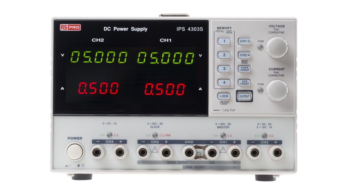 RS PRO Digital Bench Power Supply, 0 → 5V, 0 → 1A, 4-Output, 195W - UKAS Calibrated