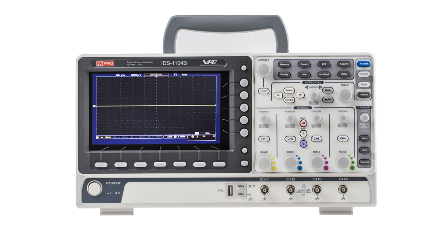 RS PRO IDS1104B Digital Portable Oscilloscope, 4 Analogue Channels, 100MHz - UKAS Calibrated
