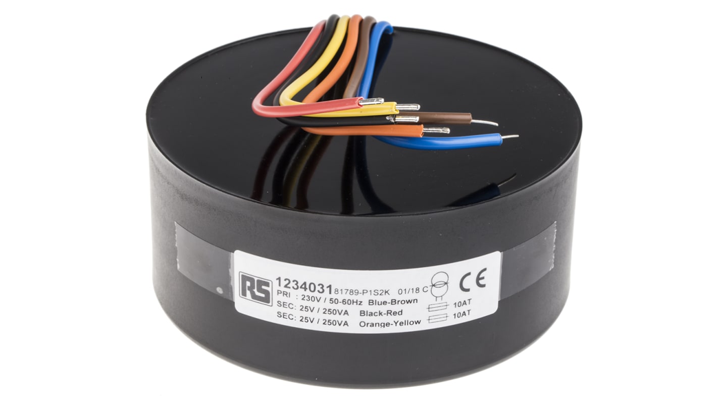 RS PRO 230V ac, 2 x 25V ac Toroidal Transformer, 500VA 2 Output