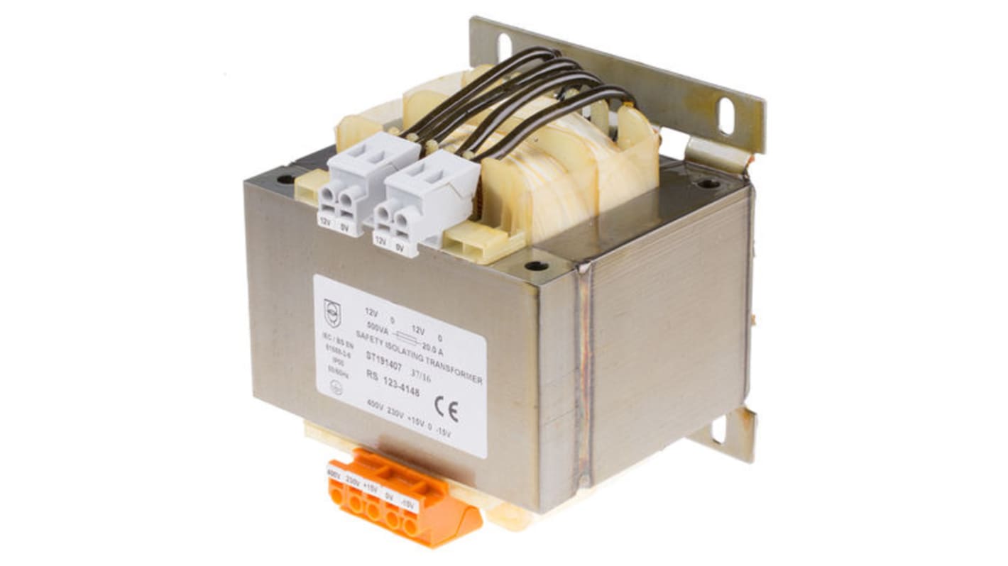 RS PRO 500VA 2 Output Chassis Mounting Transformer, 2 x 12V ac, IEC 61558-2-6