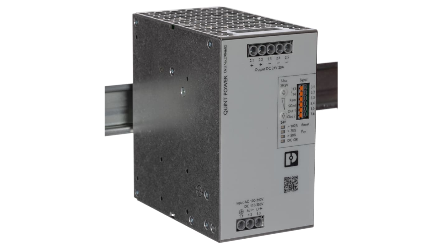 Alimentation pour rail DIN Phoenix Contact, série QUINT4-PS/1AC/24DC/20, 24V c.c.out 20A, 480W