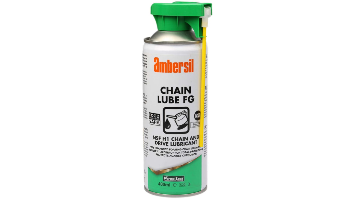 Ambersil Perma-Lock Chain Lube Oil, PTFE Lubricant 400 ml Aerosol,Food Safe