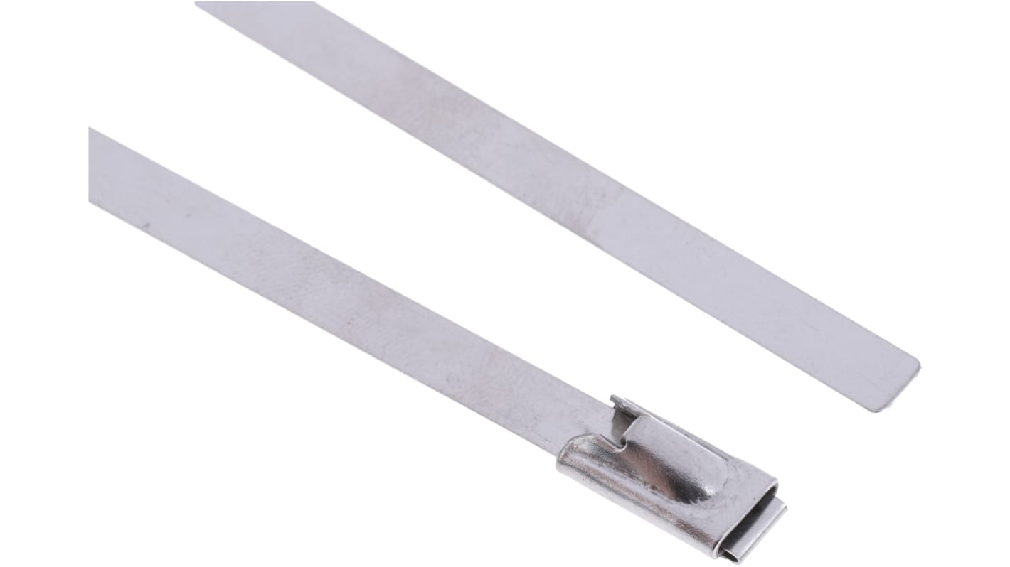 RS PRO Cable Tie, Roller Ball, 125mm x 4.6 mm, Silver Stainless Steel