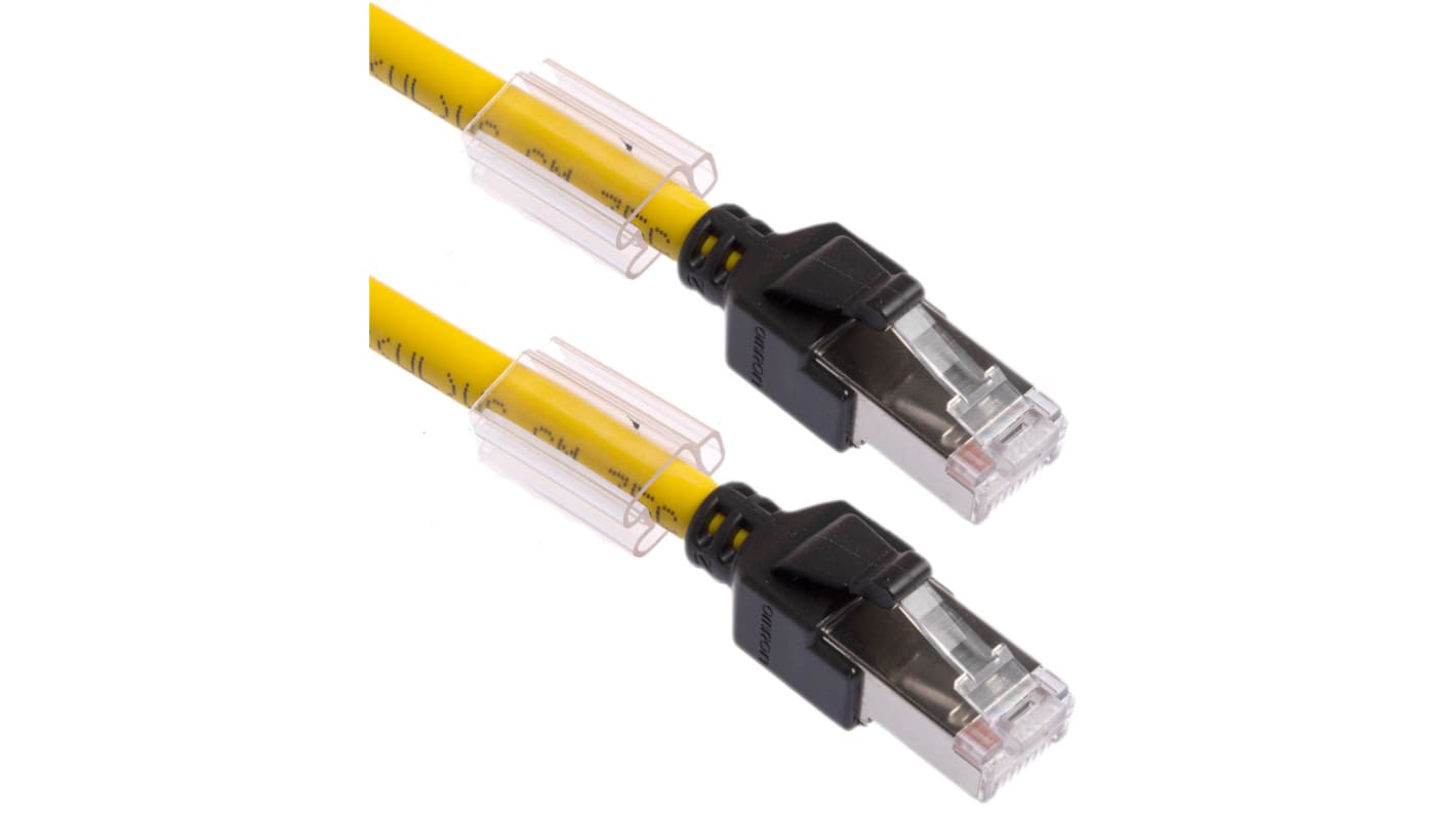 Cable Ethernet Cat6a FTP, STP Omron de color Amarillo, long. 200mm, funda de LSZH, Libre de halógenos y bajo nivel de