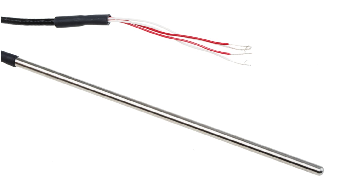 Sensor RTD PT100 RS PRO de 4 hilos, sonda: Ø 4mm, long. 150mm, cable de 2m, temp. -50°C → +250°C