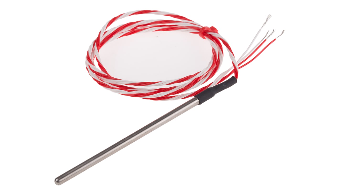RS PRO PT100 RTD Sensor, 4mm Dia, 90mm Long, 4 Wire, Probe, Class B +200°C Max