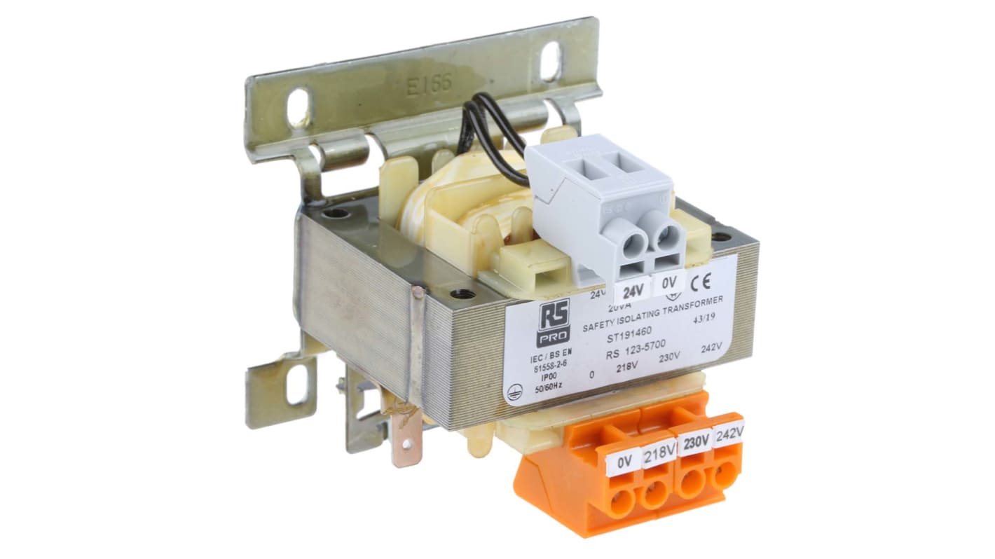 RS PRO 20VA DIN Rail Transformer, 218V ac Primary, 24V ac Secondary