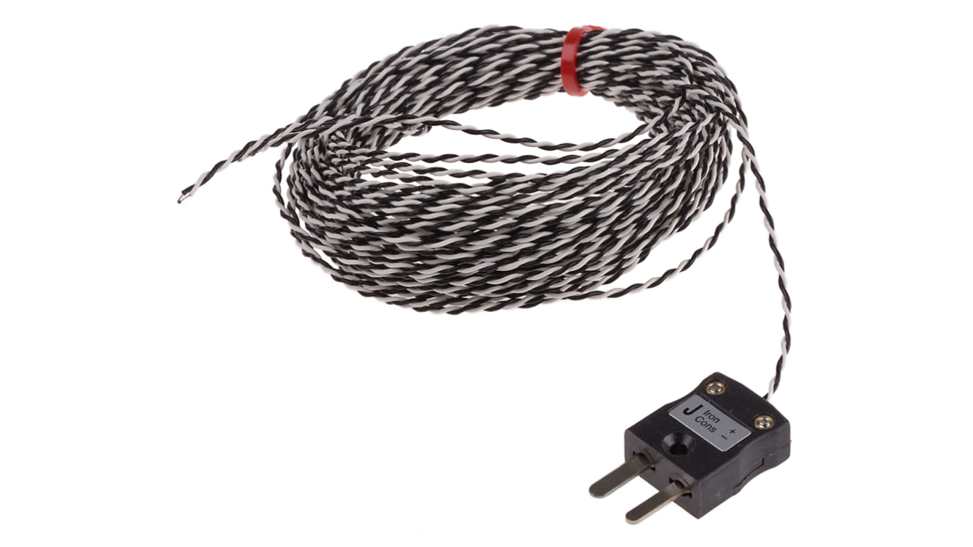 Termopar tipo J RS PRO, Ø sonda 1/0.2mm x 10m, temp. máx +260°C, cable de 10m, conexión , con conector miniatura