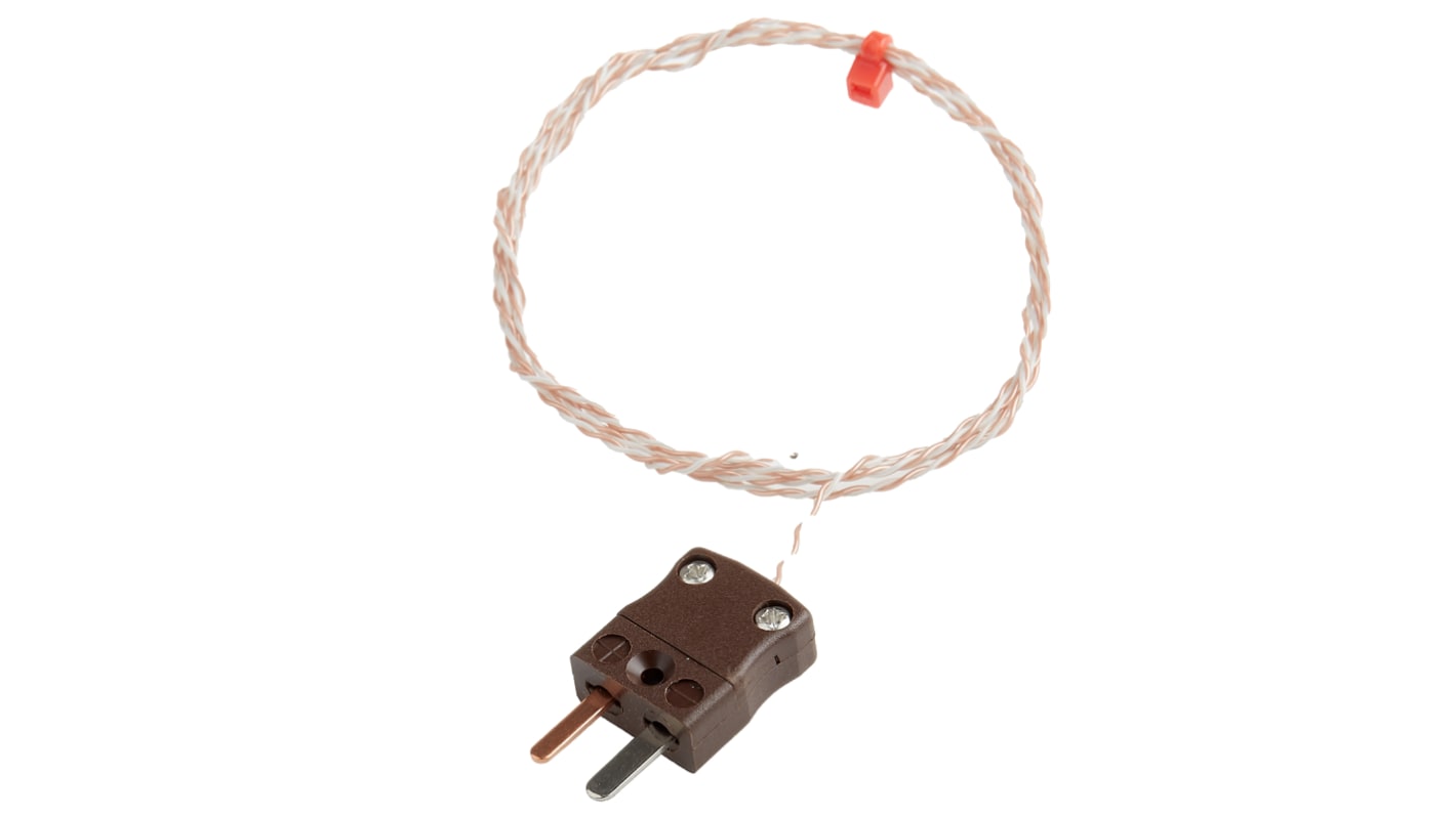 Termopar tipo T RS PRO, Ø sonda 1/0.3mm x 1m, temp. máx +250°C, cable de 1m, conexión , con conector miniatura