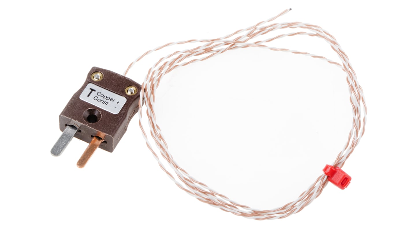 Termopar tipo T RS PRO, Ø sonda 1/0.2mm x 1m, temp. máx +250°C, cable de 1m, conexión , con conector miniatura