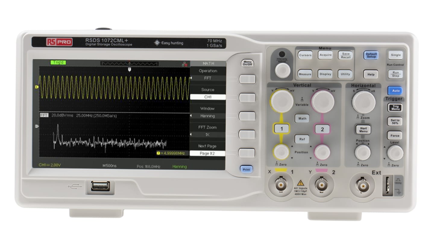 RS PRO RSDS1072CML+, 70MHz Bench Oscilloscope, 2 Analogue Channels