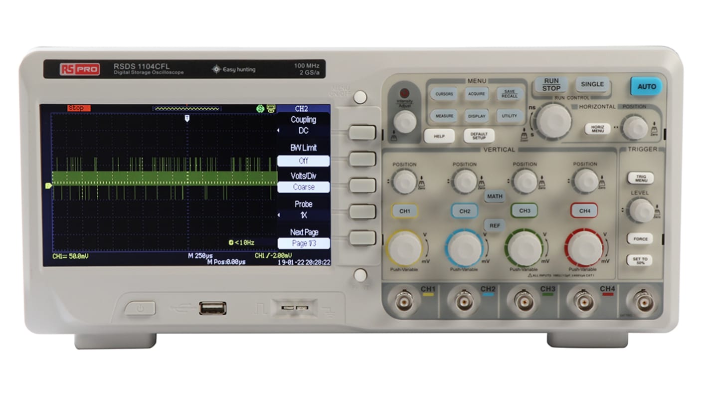 RS PRO RSDS1104CFL Digital Bench Oscilloscope, 4 Analogue Channels, 100MHz