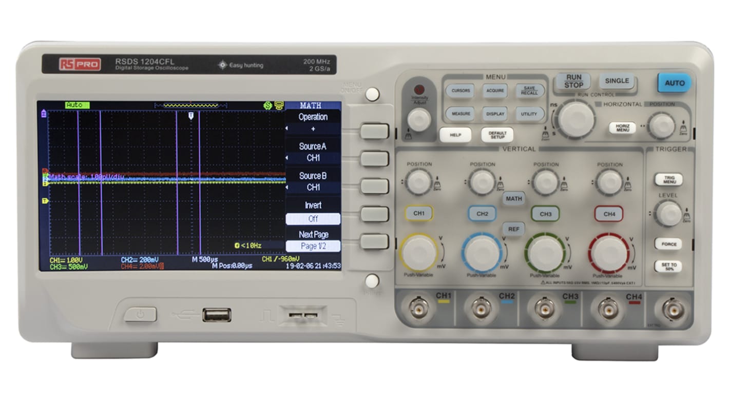 RS PRO RSDS1204CFL, 200MHz Bench Oscilloscope, 4 Analogue Channels