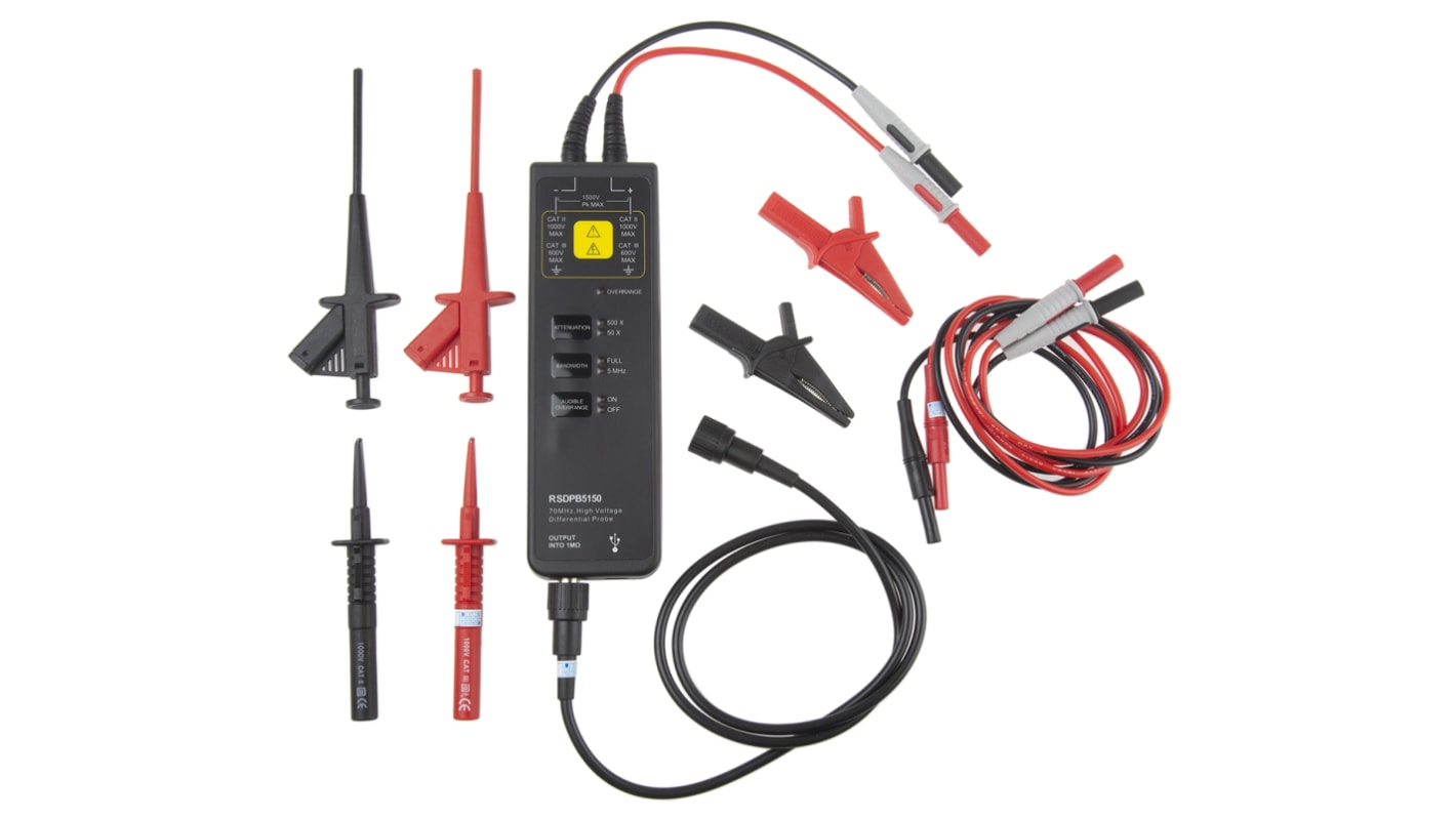 RS PRO RSDPB5150 Oscilloscope Probe, Differential Type, 70MHz, 1:50, 1:500, BNC Connector