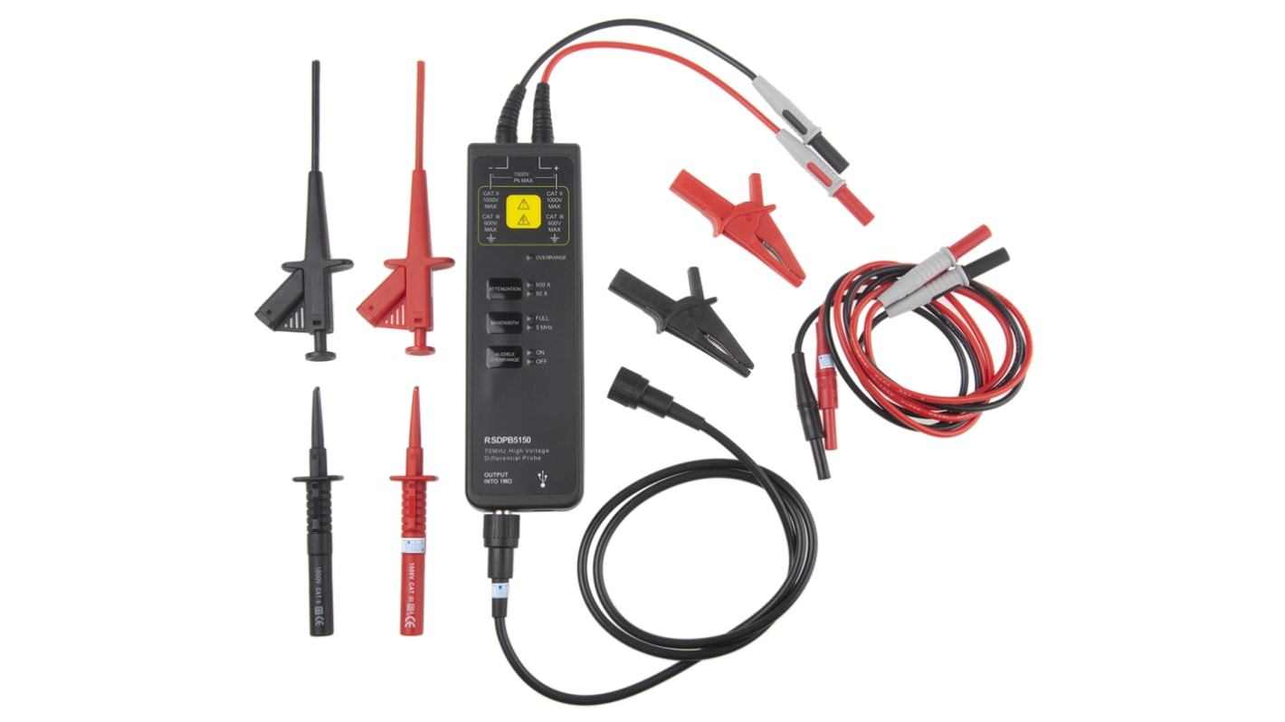 RS PRO RSDPB5150 Oscilloscope Probe, Differential, High Voltage Type, 70MHz, 1:50, 1:500, BNC Connector